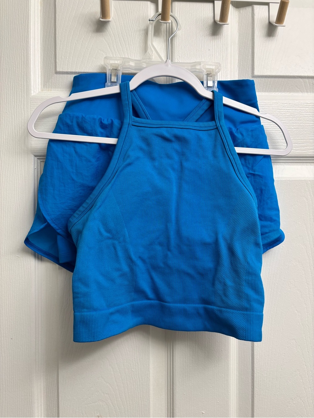 Bright Blue Women’s Active Crop Tank Top and Shorts Set
